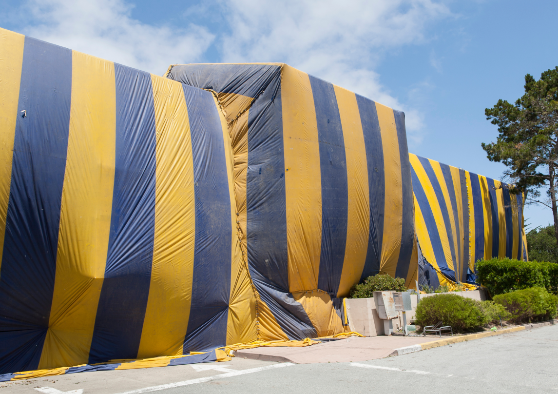 A termite tent in use